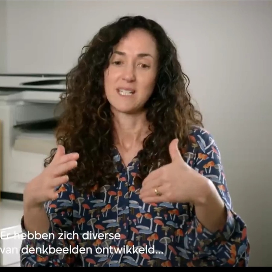 Melanie Challenger speaking to camera for Dutch television.