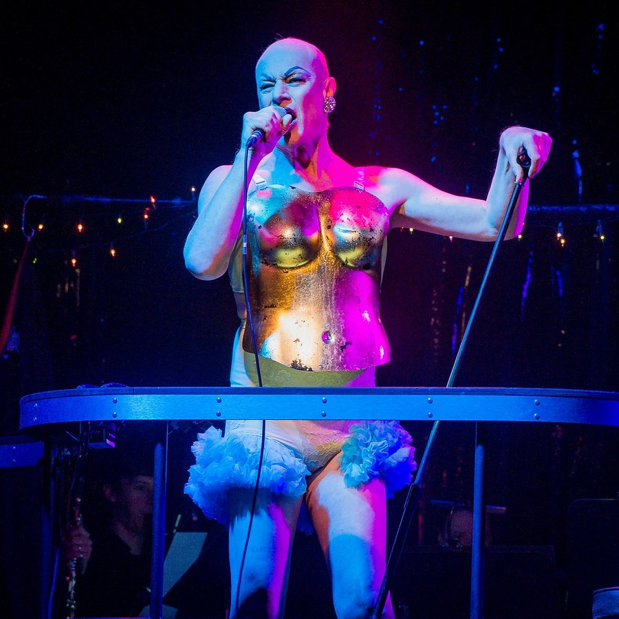 Anna Fewmore performing at the premiere of Pleasure